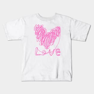 love, heart, happy valentine day, one line drawing Kids T-Shirt